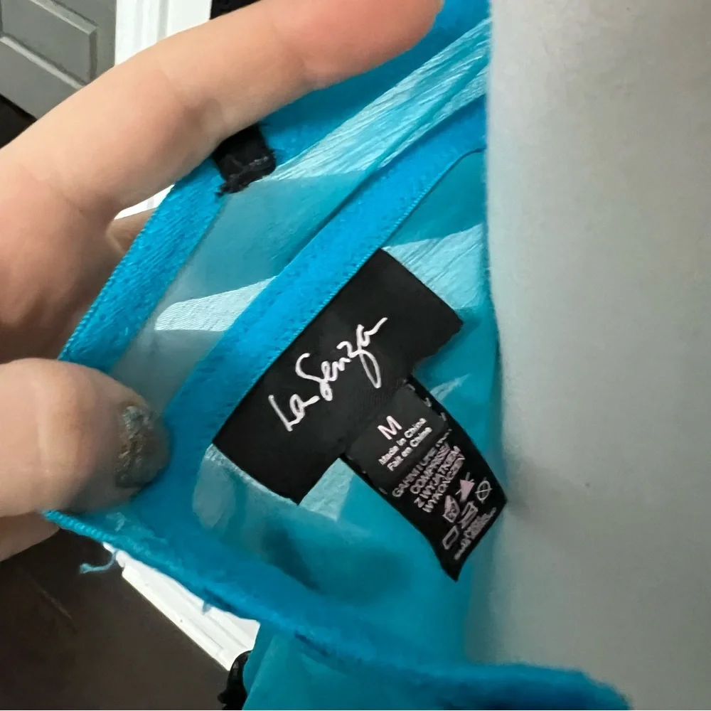 Vintage Y2K Turquoise Babydoll Chemise Lingerie Black Lace Bow Trim M - Picture 6 of 6